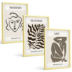 BILDER SET 3er Set - 40x60 cm Goldrahmen - Stilvolle Grafiken, Linien, Zeichen