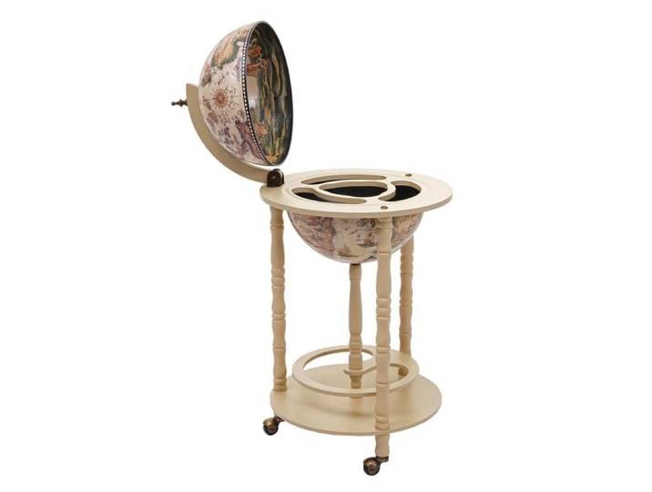 Minibar sur roulettes globe terrestre vintage mappemonde Ø 33cm porte bouteilles bois d eucalyptus marron 04_0003370