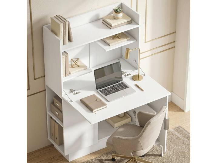 HOMCOM Bureau Pliant Informatique avec Étagères Blanc 80x30x128cm