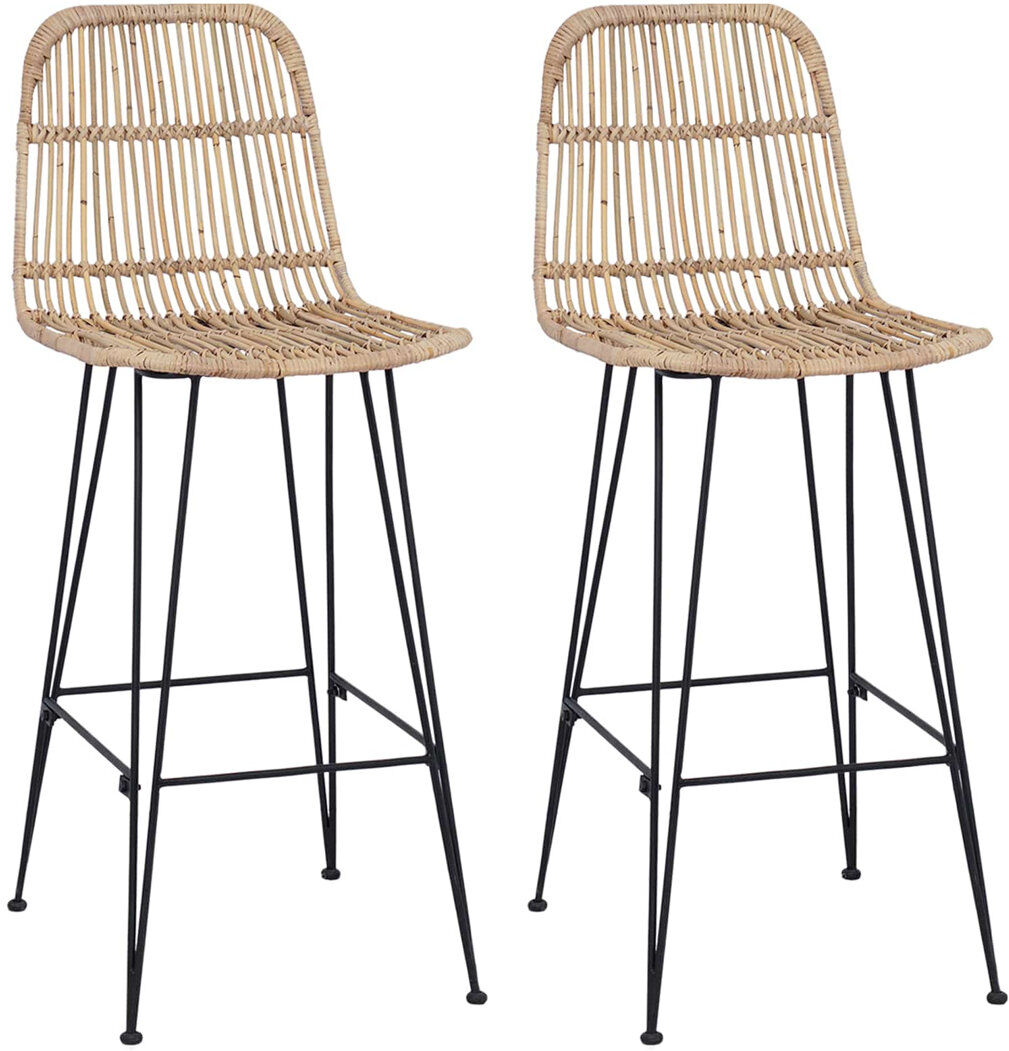 17 Stories Wicker Bar Stool with Steel Frame Natural 75cm