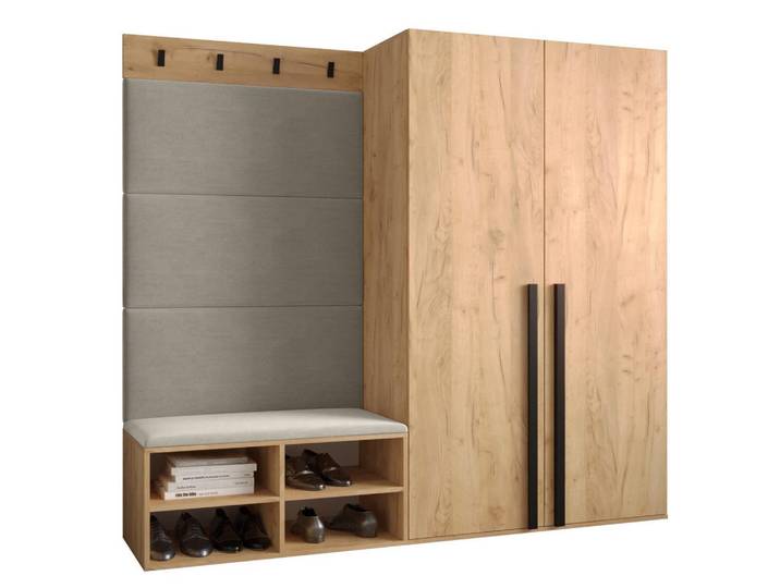 Möbel Kryspol Garderoben-Set 184/184/42, Eichefarben, Creme, Holz, Nachbildung, 6 Fächer, 184x184x42 cm, Garderobe, Garderoben-Sets & Garderoben-Serien, Garderoben-Sets