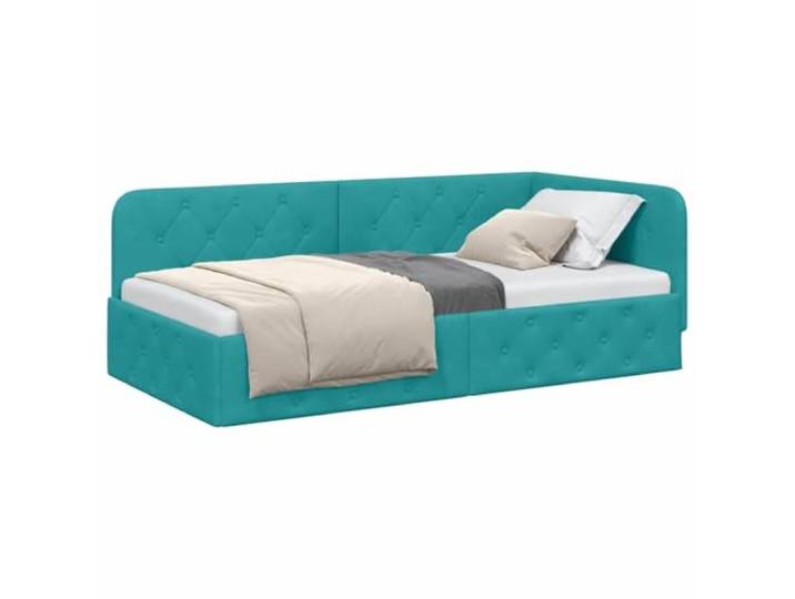 KTHLBRH Eckbett Samt Türkis 90 x 200 cm Wendbare Armlehne, minimalistisches Design, perfekt für Ecken, Schlafsofa