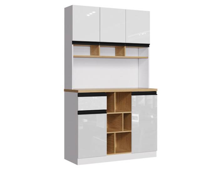 ComfortXL Buffet De-38635 105/45/185 cm 3 Bereiche und verstellbare Regale Weiß, 105x185x45 cm, Esszimmer, Anrichten, Buffetschränke