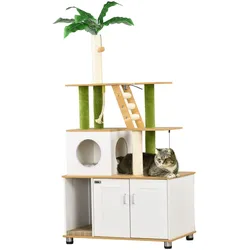 PawHut Kratzbaum mit Katzenklo-Schrank, 2-in-1 160 cm Katzenbaum mit Katzenhaus