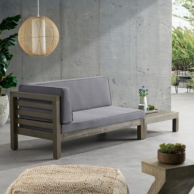 Oana Outdoor Acacia Wood Left Arm Loveseat and Coffee Table Set with Cushion by Christopher Knight Home