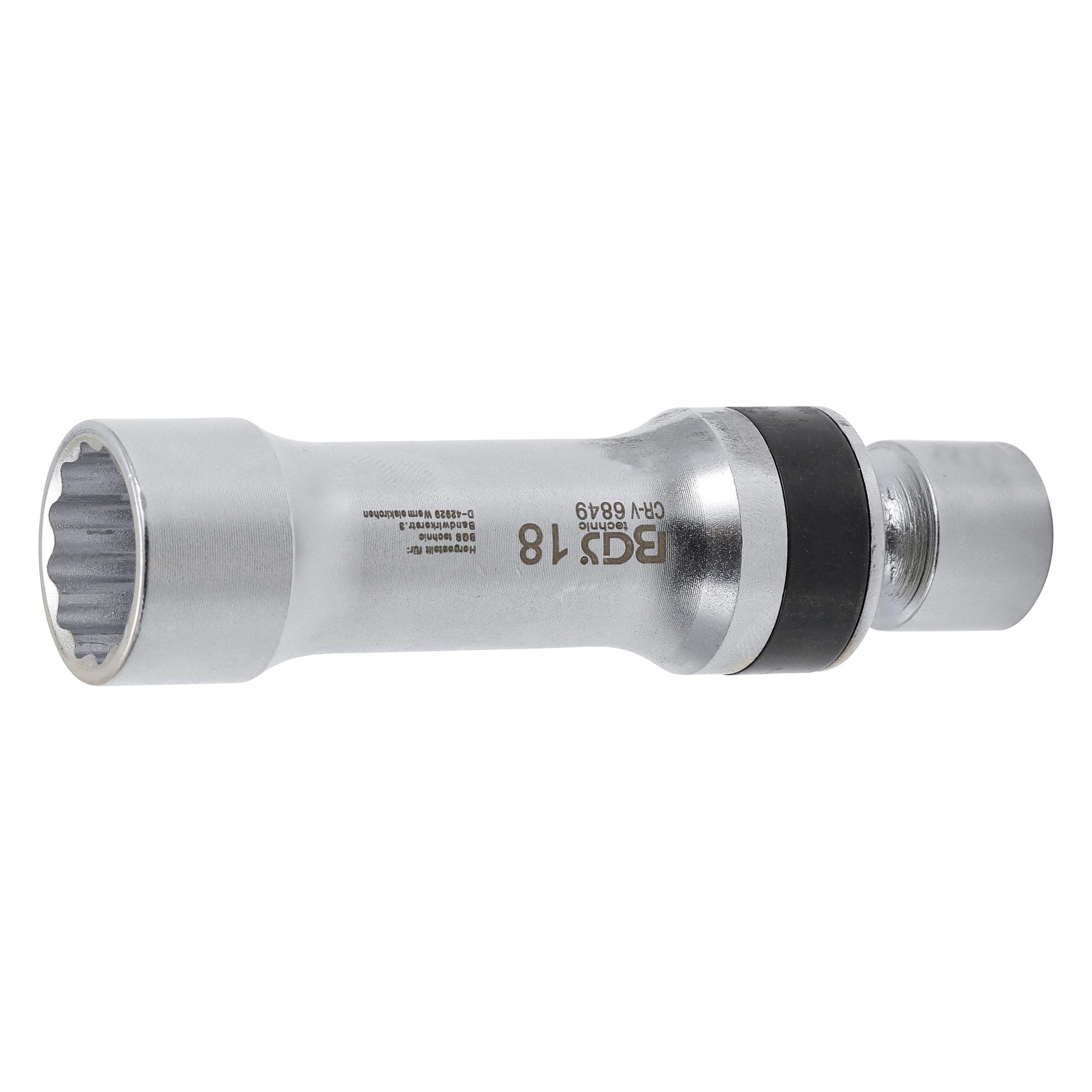 BGS Zündkerzen-Gelenkeinsatz Zwölfkant mit Haltefeder | Antrieb Innenvierkant 10 mm (3/8") | SW 18 mm (6849)
