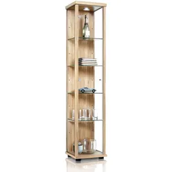 K-Möbel Glasvitrine in Buche (176x37x33 cm) mit 4 höhenverstellbaren Glasböden, LED - Modellauto Vitrine Buche - Vitrinenschrank Buche