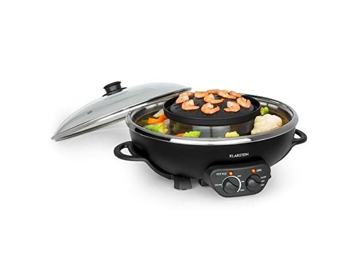 Klarstein Szechuan - Hot Pot und Grillplatte, Hot Pot Topf Volumen: 5 Liter, Hot Pot Grill 1350 Watt / 38 cm Ø, Grillplatte: 600 Watt / 22 cm Ø, Heizelement aus Aluminium, schwarz
