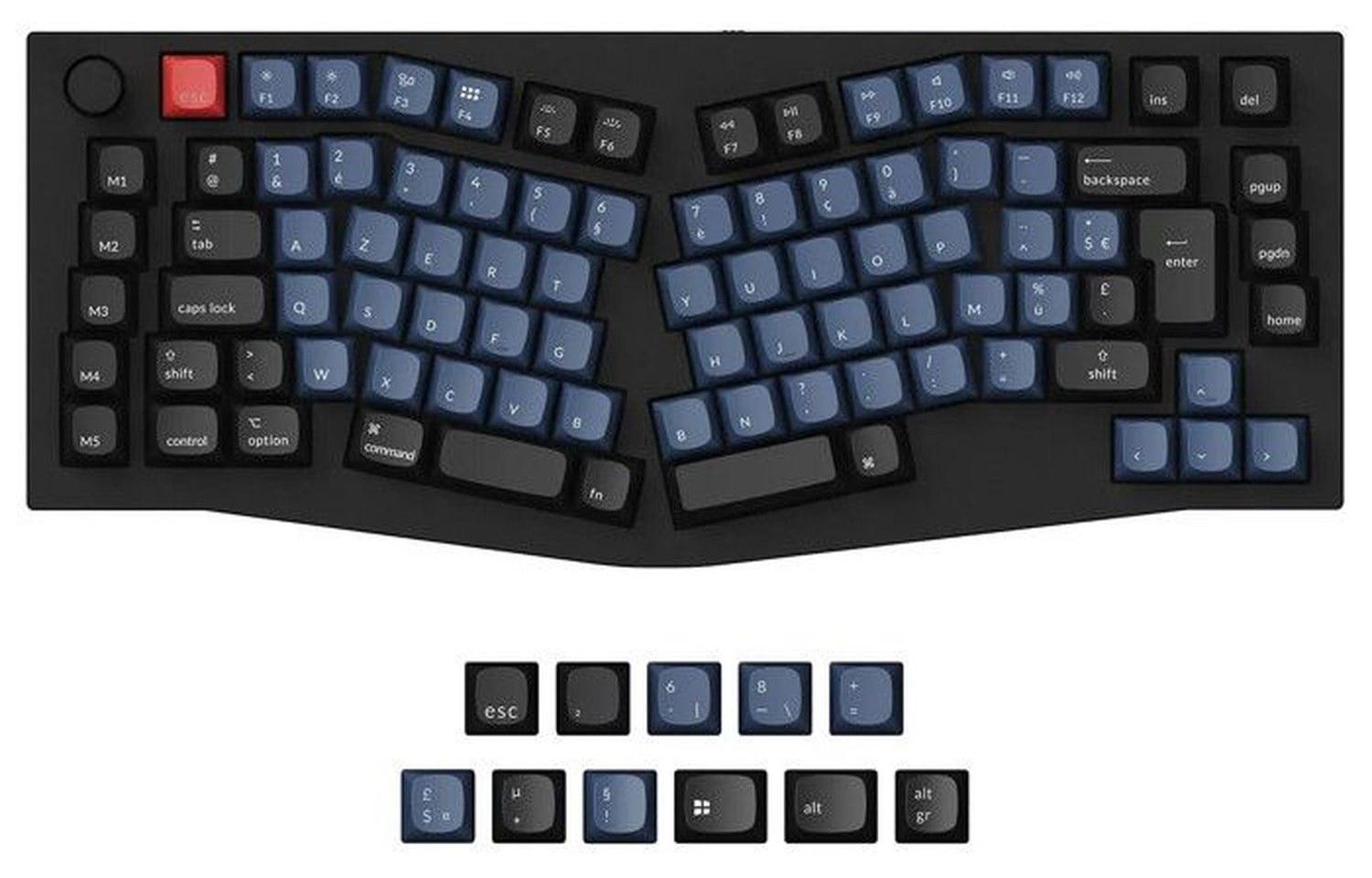 Q10 (schwarz/blaugrau, DE-Layout, Gateron G Pro Red, Alice Layout, Hot-Swap, Aluminiumrahmen, RGB)