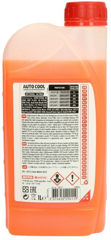 Liquide de refroidissement concentré Type G12+ MOTUL Autocool OPTIMAL Ultra 1L