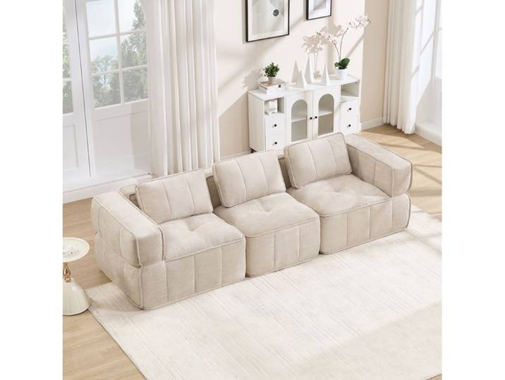 ROVRYN Canapé droit modulable 3 places 271 cm beige en polyester mousse haute densité 32D