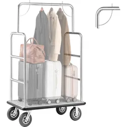 VEVOR Hotelgepäckwagen, 544 kg Tragkraft, Hotelwagen, Pagenwagen, Kofferwagen, Parkservice-Wagen mit grauem Teppichboden und 20 cm Gummirädern, ideal für Hotels, Eigentumswohnungen, Resorts, Silber