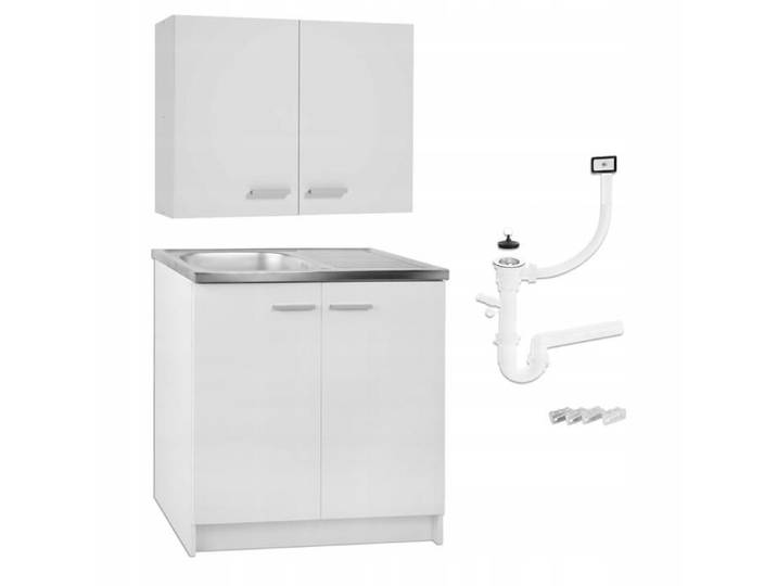 Meuble sous Évier 80 cm Blanc + Évier Inox + Siphon LV +Meuble Haut - 80x49x82 cm