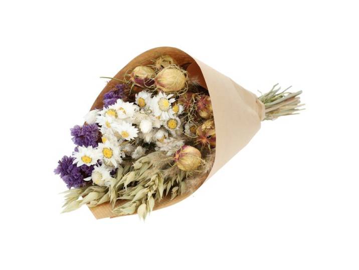 Droogbloemen, kegelboeket, pastel blauw