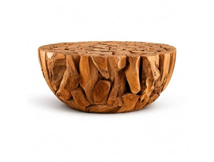 Möbel Bressmer Couchtisch massiv - Einzigartiges Stück für Wohnzimmer Runder Couchtisch aus massivem Teakholz, 80 cm Durchmesser, 35 cm Höhe, handgefertigtes Unikat aus nachhaltigem Anbau.