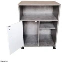 HTI-Living, Regal, Küchenschrank auf Rollen Beton mit weisser Tür Blanca (60 x 40 x 80 cm)