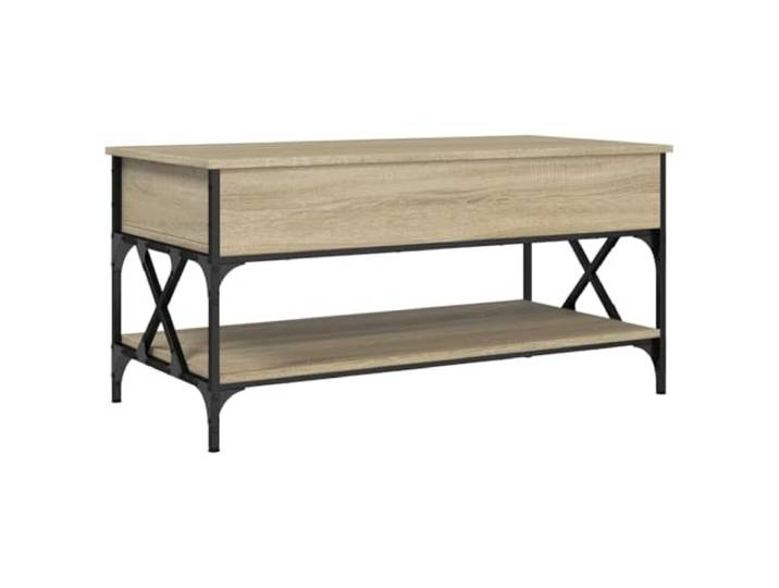 KMVXCVNM Couchtisch Höhenverstellbar 100x50x50 cm Sonoma-Eiche Metall Vielseitiger Wohnzimmertisch mit anhebbarer Platte, integriertem Innenfach und bodenschonenden Ausgleichsfüßen.
