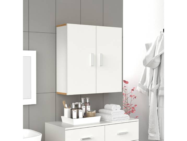 Meuble suspendu Landos 60 x 60 x 18cm Blanc/Blanc/Imitation chêne