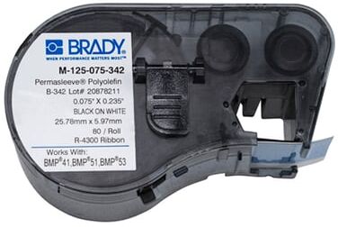 Brady M-125-075-342 fita termo-retráctil preto sobre branco 19.05 mm x 6.00 mm