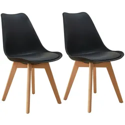 SVITA MATS 2er Set Esszimmerstühle Küchenstühle Holz Lehne Kunstleder Schwarz