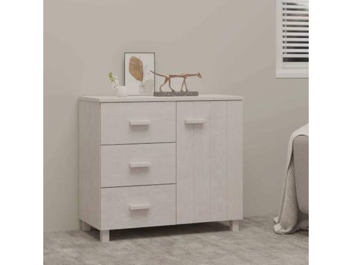 HEFZGDB Stabiles Sideboard für Wohnzimmer aus massivem Kiefernholz in Weiß 90x40x80 cm mit 1 Tür und 3 Schubladen – Massivholz Sideboard Kiefer als praktische Kommode mit großer