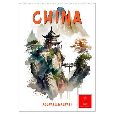 China - Aquarellmalerei (Wandkalender 2026 DIN A2 hoch), CALVENDO Monatskalender