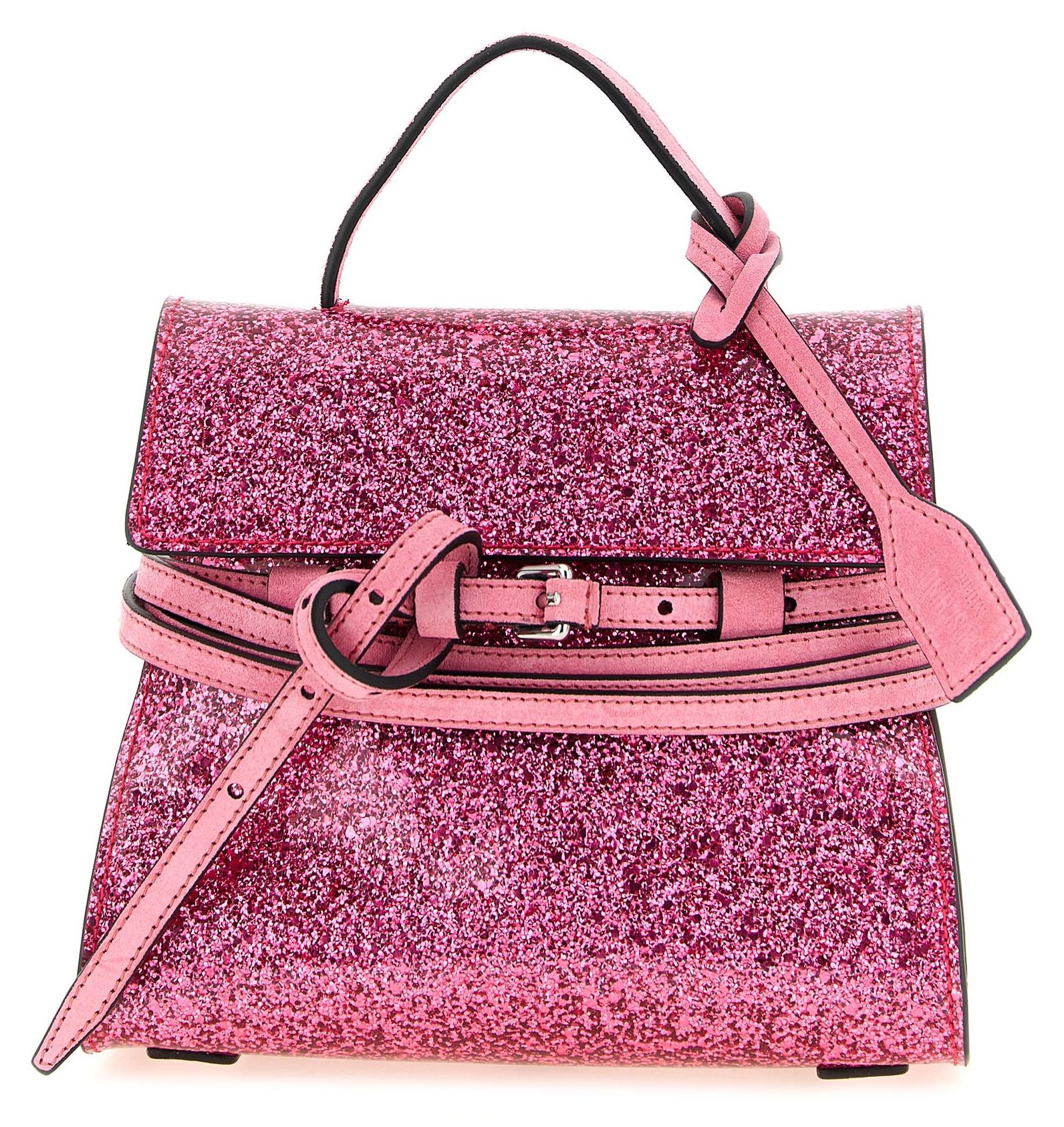 Moschino Tie Me Small Handtasche rosa Glitzer Gürtel