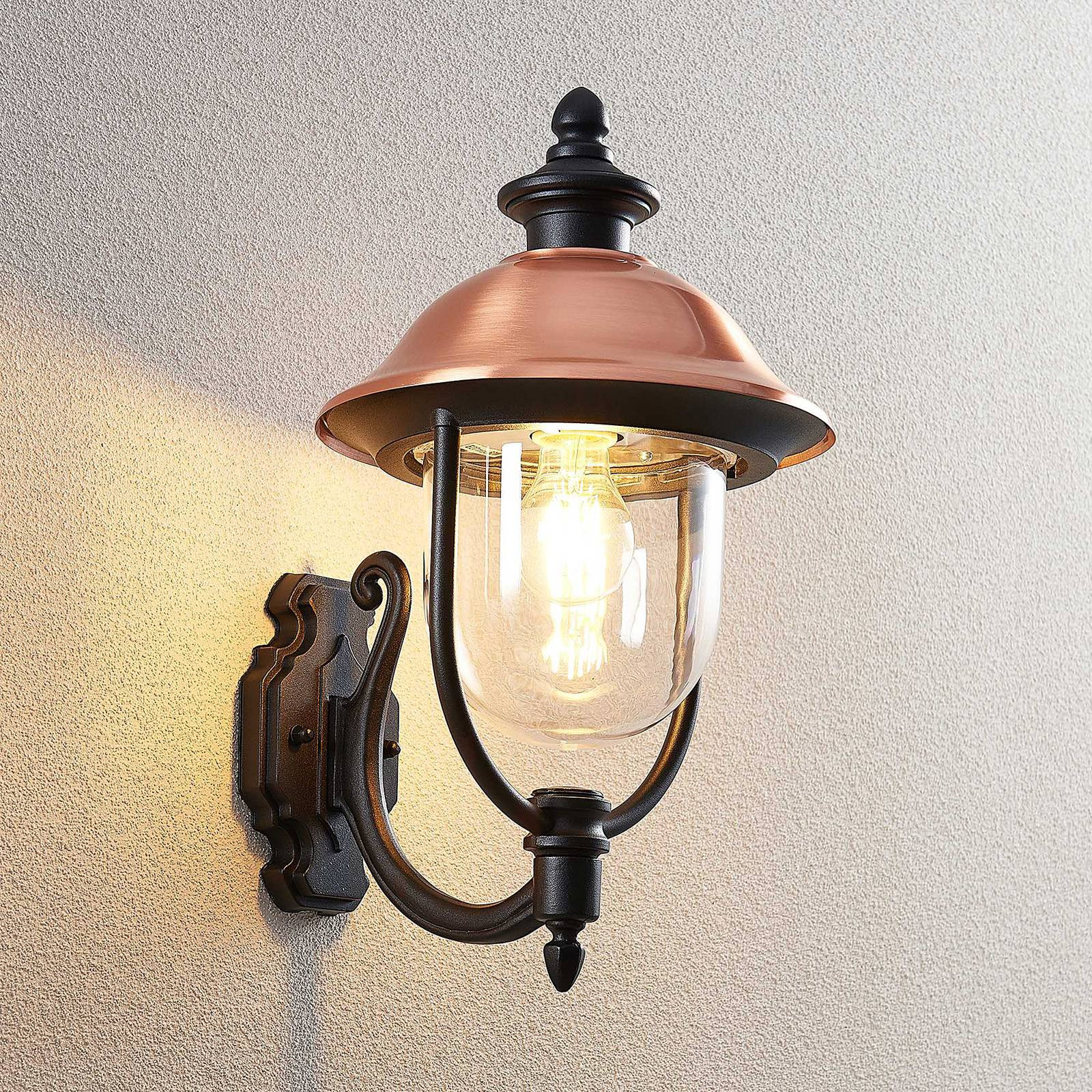 Lindby Wandlamp Buiten Clint, Koper, Dimbaar, Zoutwaterbestendig, Lantern Stijl