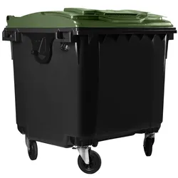 Hardwex Müllcontainer 1100 l Schwarz mit grünem Flachdeckel, Deckel im Deckel