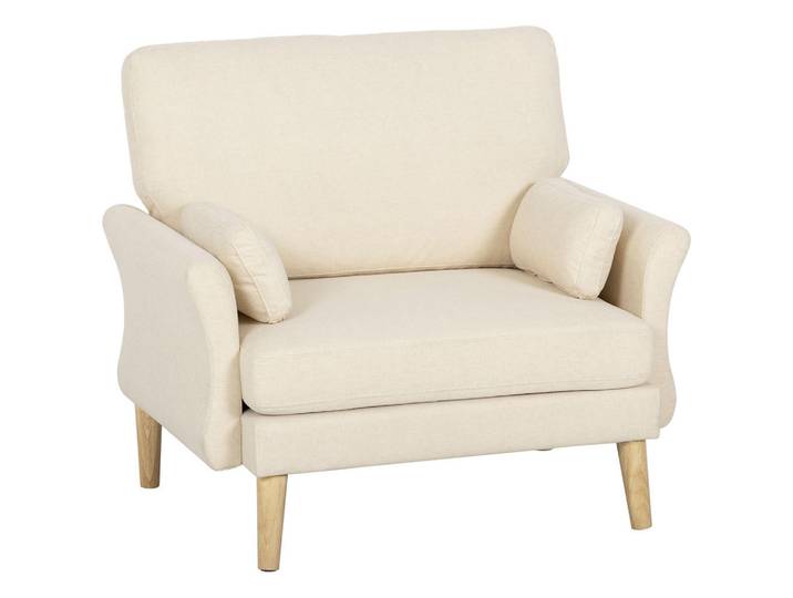 Homcom Sessel Polyester Kautschukholz Cremeweiß, Holz, Füllung: Polyester,Polyester,Taschenfederkern, 80x88x103 cm, Wohnzimmer, Sessel, Ohrensessel