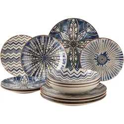 Mäser Tafelservice, Steinzeug Iberico Blue Blau / Weiß