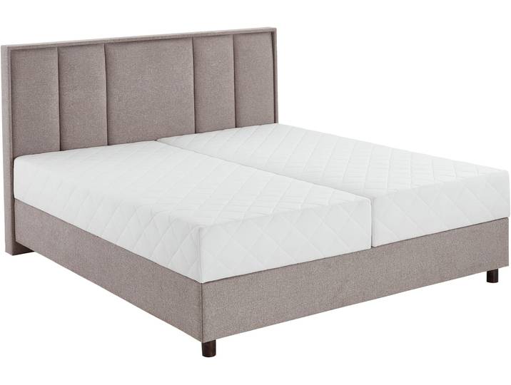 Boxbett, Massivholz, Beige-Grau, 165×213 cm, Mit Taschen-Federkernmatratze & Bettkasten, ATLANTIC HOME COLLECTION