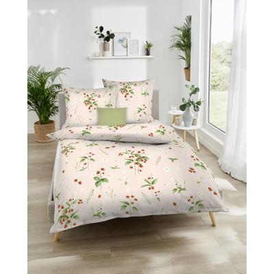 Bettwäsche KAEPPEL "Walderdbeeren", rot (chili), B/L: 140cm x 200cm, 1 Stk., 1 Stk., Mako-Satin, B/L: 70cm x 90cm, 2 Stk., Mako-Satin, Obermaterial: 100% Baumwolle, Bettwäsche, Bettwäsche, Mit Walderdbeeren