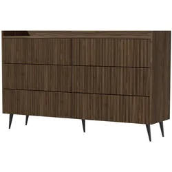 KOMMODE Amfali mit 6 Schubladen, geriffelte Fronten, Push-to-open, Metallbeine, 150 cm, Walnussfarben