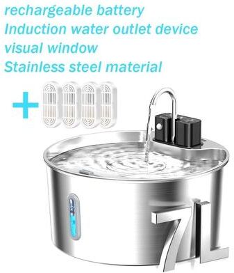 Inspired Finds 7L Wireless Stainless Steel Pet Water Fountain With Rechargeable Battery fountain 4 Chips
