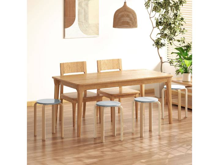 HOMCOM Lot de 4 Tabourets Ronds Bois Gris Ø40x45 cm