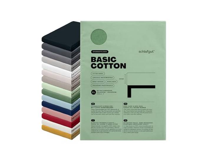 schlafgut Basic Cotton Spannbettlaken 180x200 cm 100% Baumwolle, Green Mid