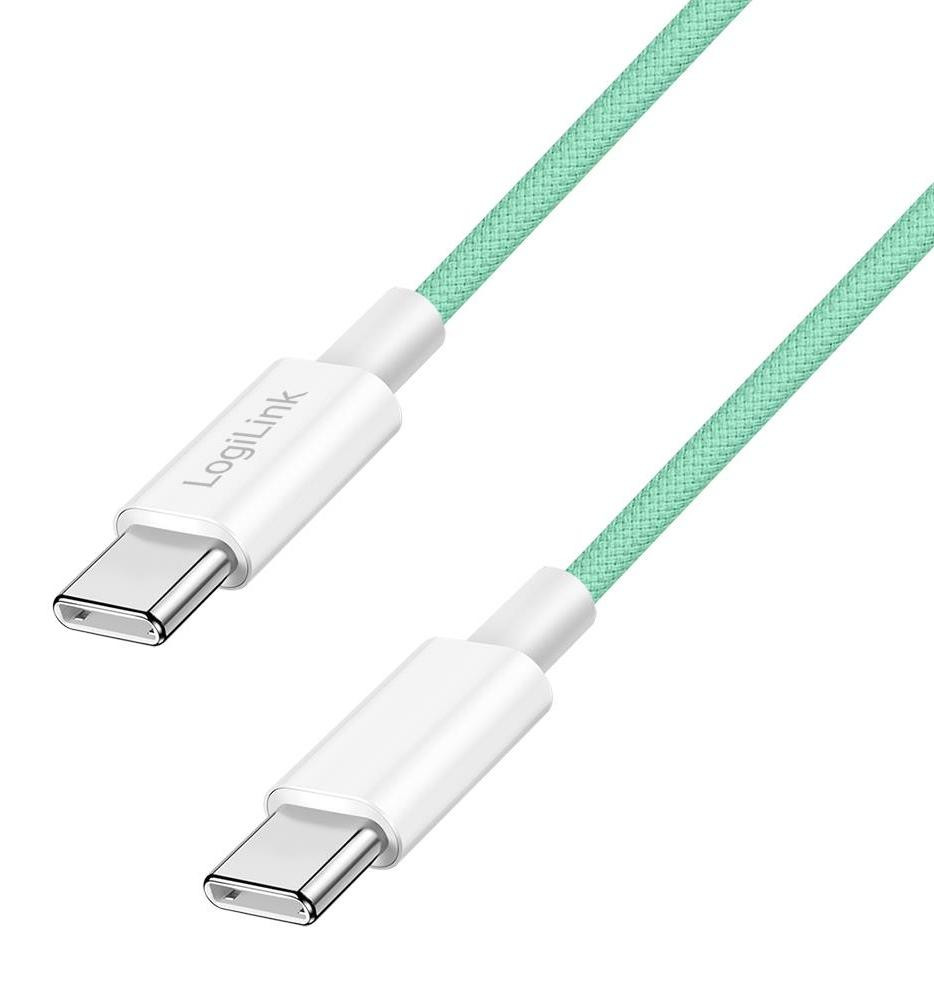LogiLink CU0346 USB 2.0 Type-C naar Type-C kabel, Nylon, 60W, Groen, 0,5m