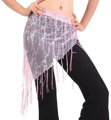 Uplift Essentials Sequin Tassel Belly Dance Hip Scarf Professional Performance Waist Belt High Yield Kinetic Interaction Hub pink