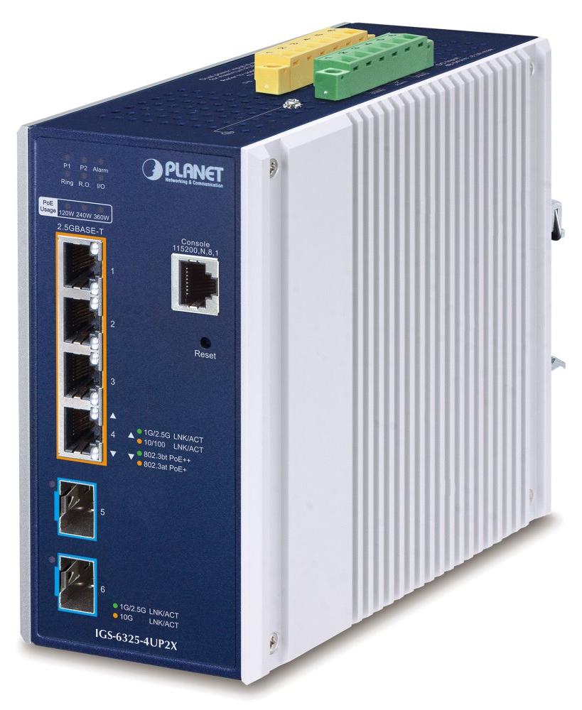 PLANET IP30 DIN-rail Industrial L3, Managed, L3, 2.5G Ethernet (100/1000/2500), Vollduplex, Power over Ethernet (PoE), Wandmontage