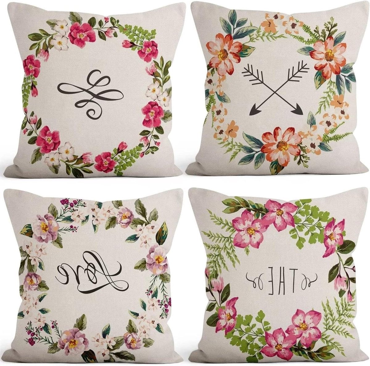 Set van decoratieve kussenslopen van linnen voor buiten decoratie, dubbelzijdig bedrukt, 30 x 30 cm