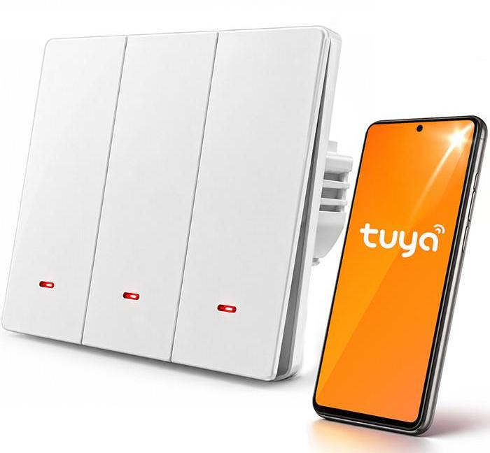 Qoltec 52707 Slimme lichtschakelaar, 3-kanaals, Wi-Fi, Tuya, wit