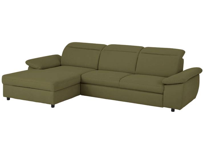 Ecksofa, Mikrofaser, Olive 287×178 cm, Mit Bettfunktion & Stauraum, Klassisch, Home-affaire