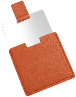 Uplift Picks Elegant Stainless Steel Pocket Mirror PU Leather Protective Travel Makeup Mirror orange