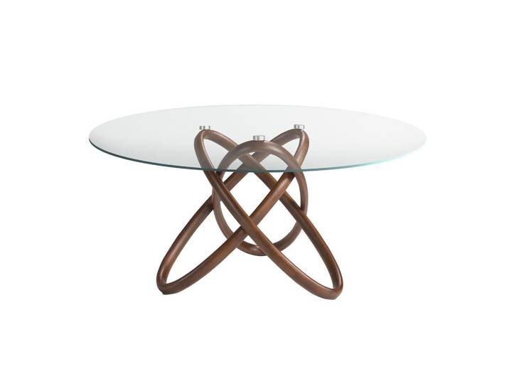 Angel Cerda Runder Esstisch aus Hartglas und Nussbaum, Transparent, Walnussfarben, Holzwerkstoff, Echtholz,Nussbaum, Essen/Getränk, Rundform,Rund,Rund, 140x75x140 cm, Esszimmer, Esstische