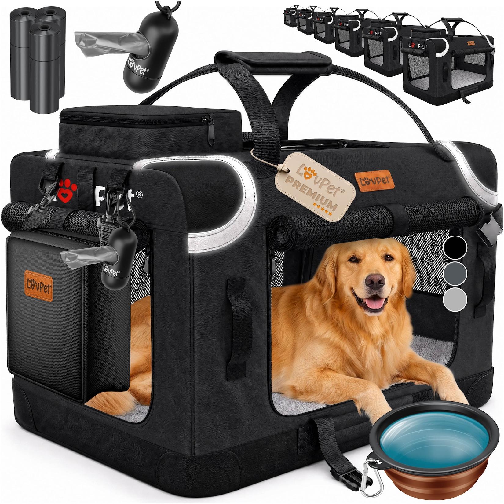 LOVPET® Hundebox Hundetransportbox faltbar Inkl.Hundenapf Transporttasche Hundetasche Transportbox für Haustiere, Hunde und Katzen Haustiertransportbox