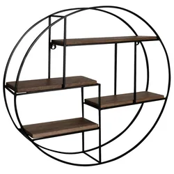 Rundes Wandregal in Industrial-Design, Massivholz Mango & Metall. 70x18x70 cm | Kadima Design