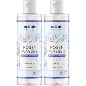 Monte-Nativo Gesichtswasser Rosenwasser mit Hyaluron, klärend, Rosenhydrolat & Hyaluron, alle Hauttypen, je 200 ml, 2 Stück