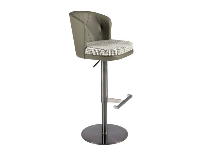 Tabouret pivotant en tissu vert foncé et blanc et similicuir vert