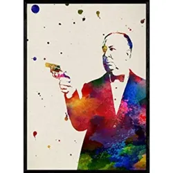POSTER Alfred Hitchcock – Aquarell A4 Schwarzer Rahmen